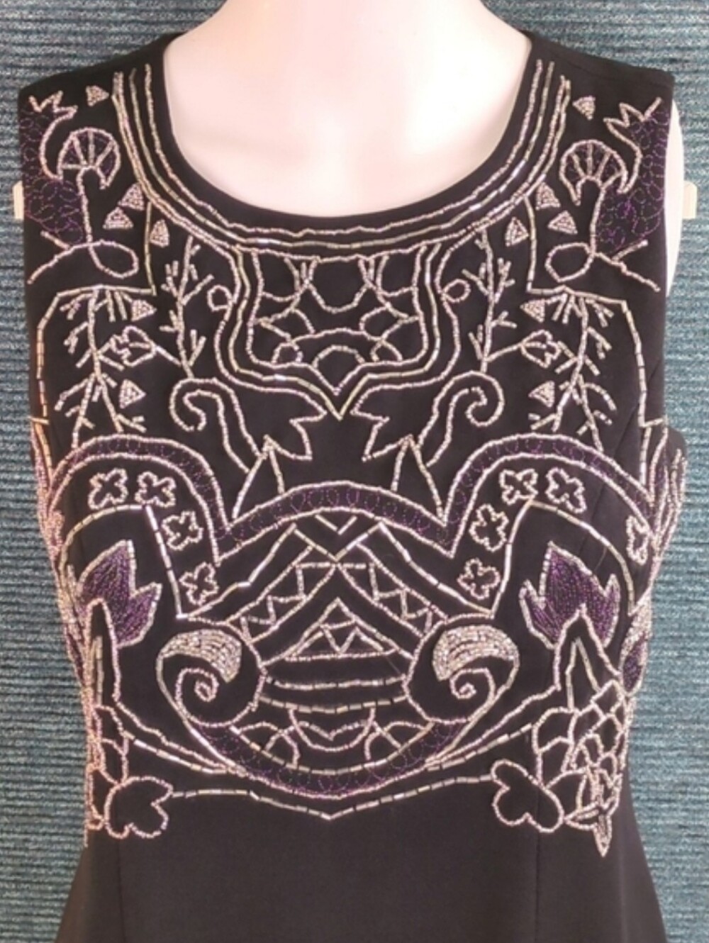 Vintage 90s Carole Little Petites Beaded Little Black Dress - Picture 5 of 16